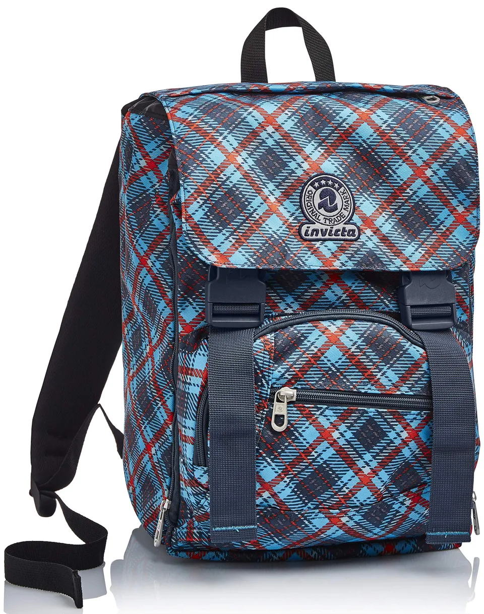 invicta-zaino-estensibile-tartan-blu-con-zip-laterali-19-28-litri-per-scuola-e-t image 1