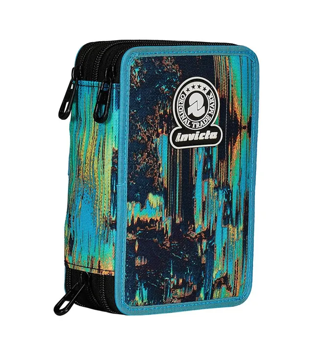 invicta-astuccio-scuola-3-zip-fantasy-blu-e-nero-triplo-scomparto-44-pezzi-inclu image 1