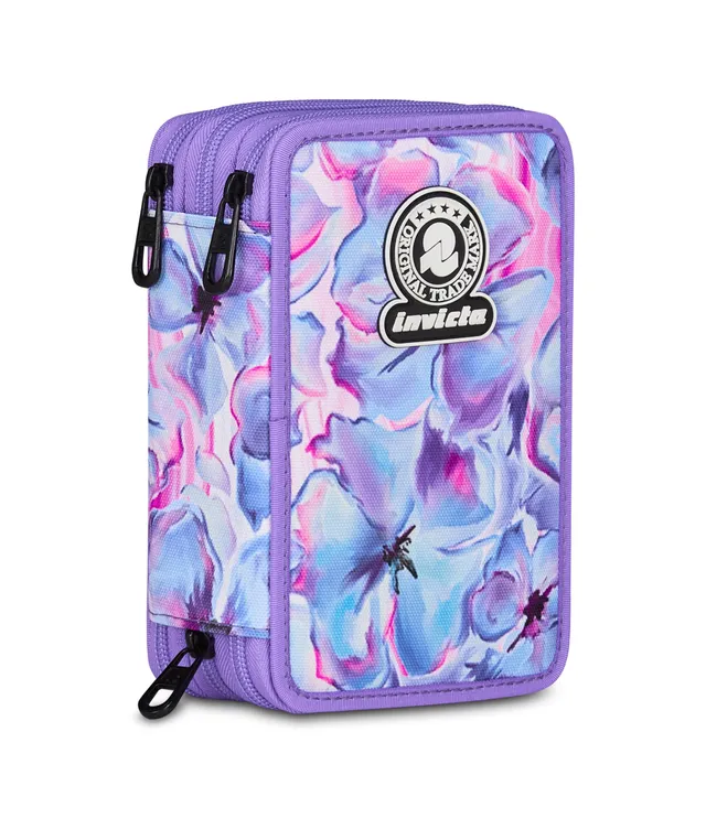 invicta-astuccio-scuola-3-zip-fantasy-lilla-portapenne-triplo-scomparto-con-acce image 1