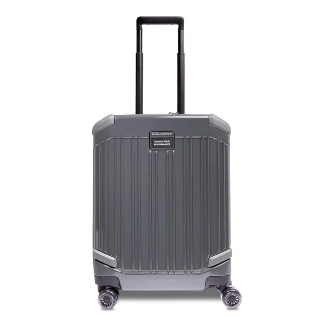 piquadro-trolley-cabina-slim-4-ruote-in-metallo-e-pelle-grigio-unisex image 1