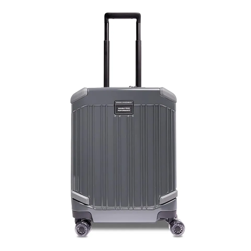 piquadro-trolley-cabina-slim-4-ruote-in-metallo-e-pelle-grigio-unisex image 1