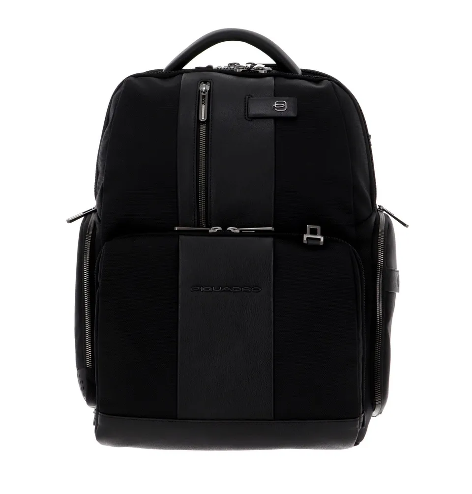 piquadro-fast-check-zaino-porta-pc-15-6-in-pelle-e-tessuto-apertura-a-libro-uomo image 1