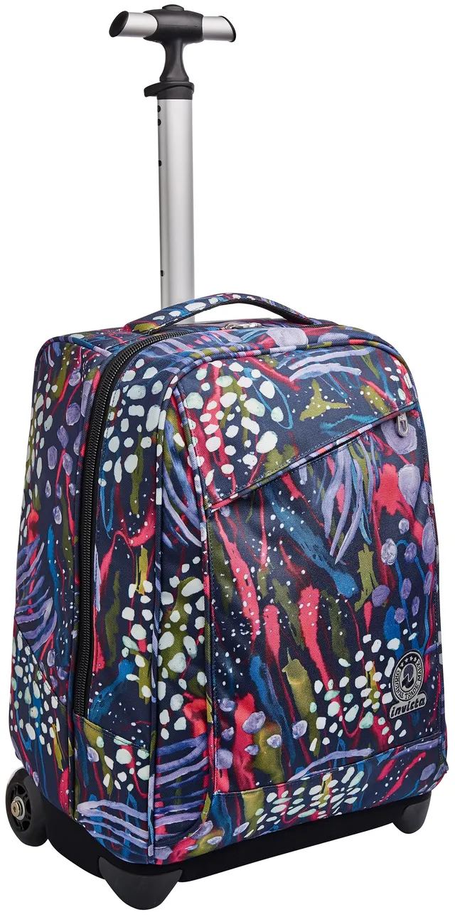 invicta-trolley-scuola-2-in-1-abstract-jungle-blu-35-litri-zaino-e-trolley image 1
