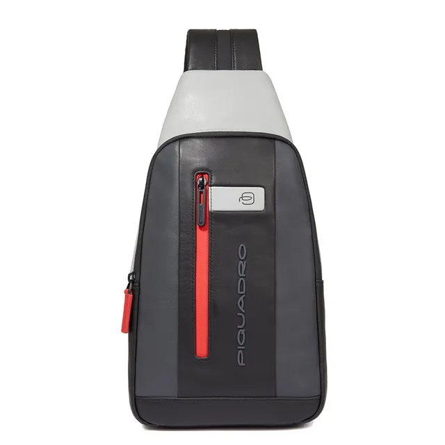 piquadro-zaino-monospalla-porta-tablet-mini-in-pelle-grigio-nero image 1