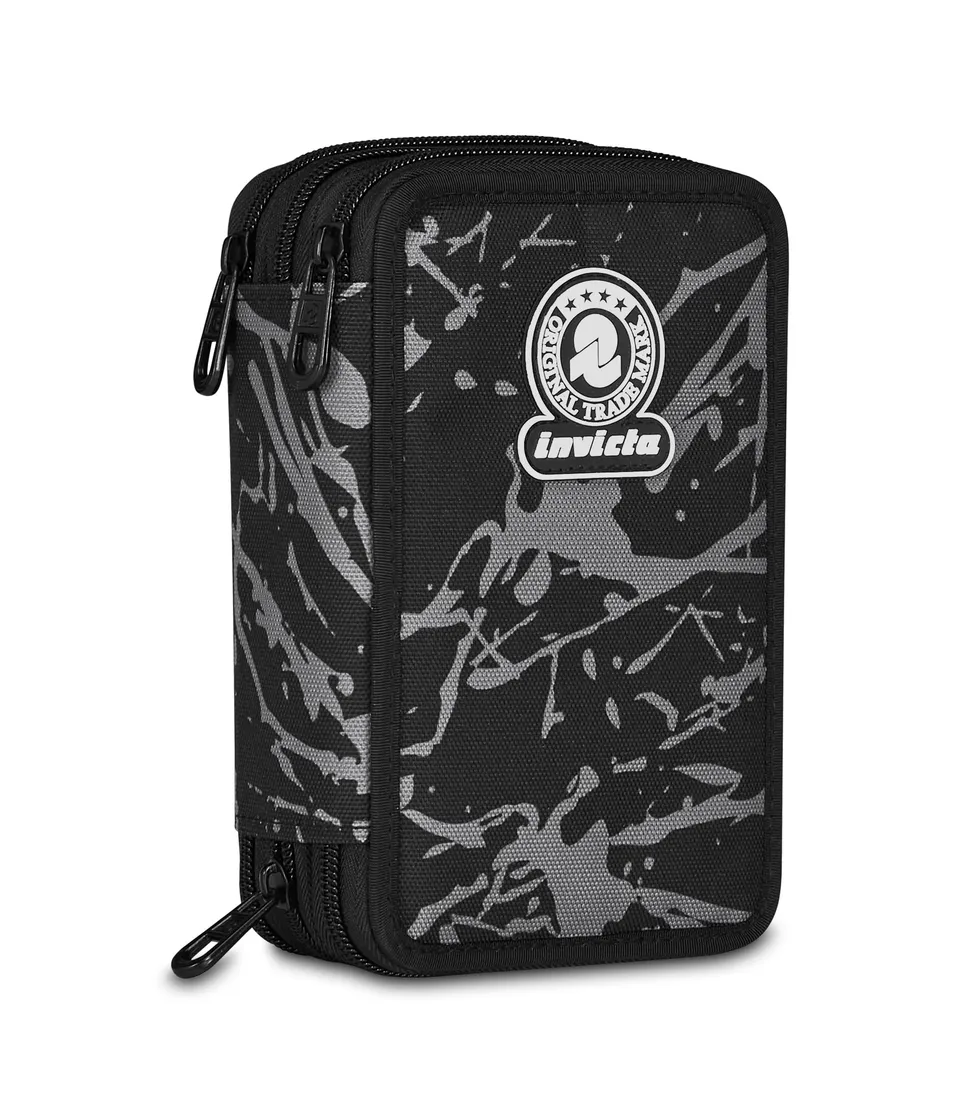 invicta-astuccio-scuola-3-zip-fantasy-nero-con-penne-e-matite-incluse-triplo-sco image 1