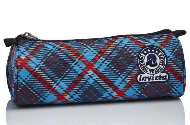 invicta-bustina-portapenne-tartan-blu-zip-con-patch-rifrangente image 1