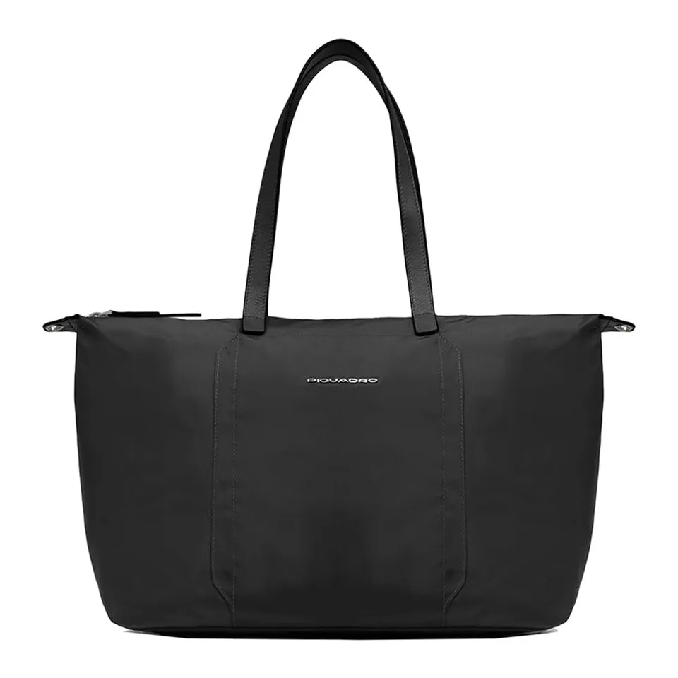 piquadro-borsa-pieghevole-porta-pc-15-6-in-pelle-e-tessuto-riciclato-donna-con-t image 1