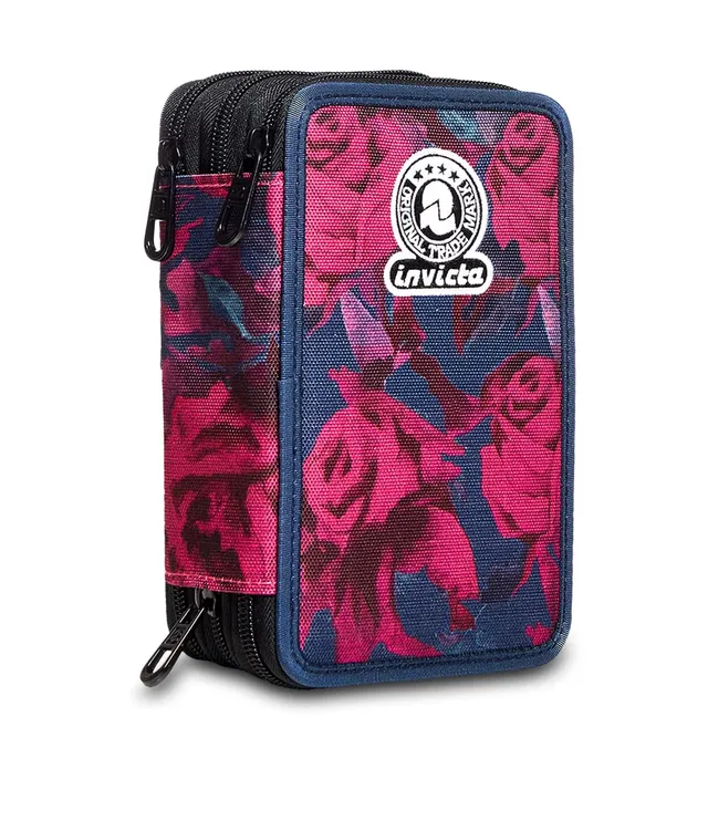 invicta-astuccio-scuola-3-zip-rosa-con-fantasia-roses-e-materiale-incluso image 1