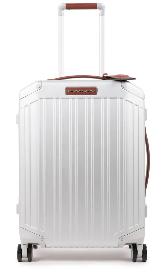 piquadro-valigia-cabina-slim-4-ruote-alluminio-e-pelle-grigio image 1