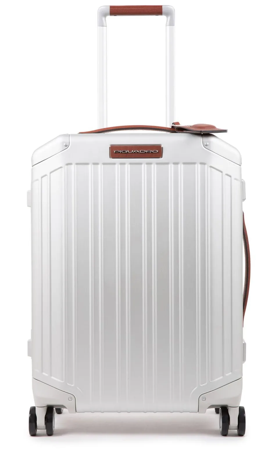 piquadro-valigia-cabina-slim-4-ruote-alluminio-e-pelle-grigio image 1