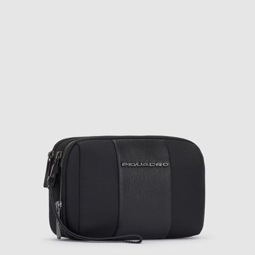 piquadro-pochette-3-scomparti-portacarte-uomo-in-tessuto-riciclato-e-pelle-nero image 8