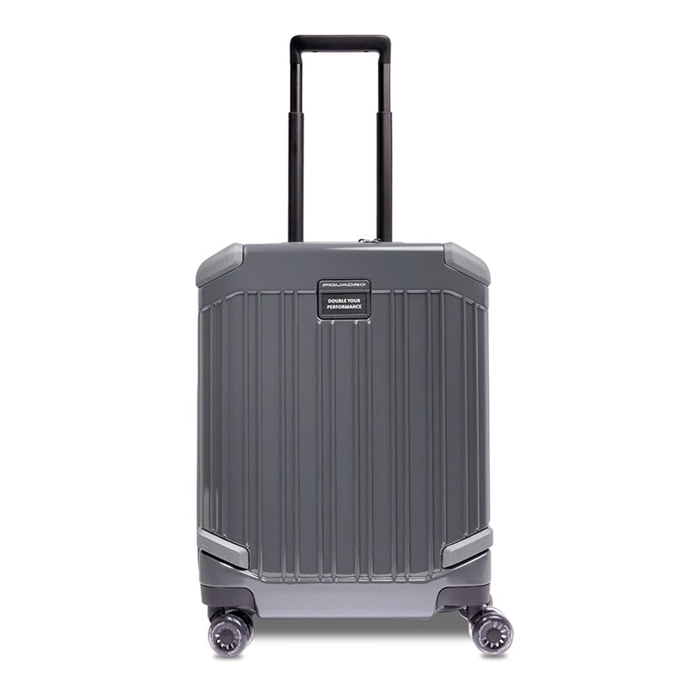 piquadro-trolley-cabina-slim-4-ruote-in-metallo-e-pelle-grigio-unisex image 1