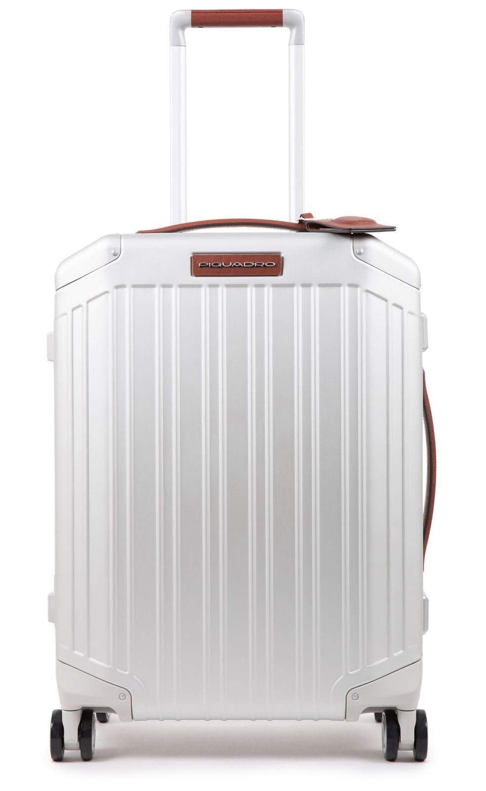 piquadro-valigia-cabina-slim-4-ruote-alluminio-e-pelle-grigio image 1