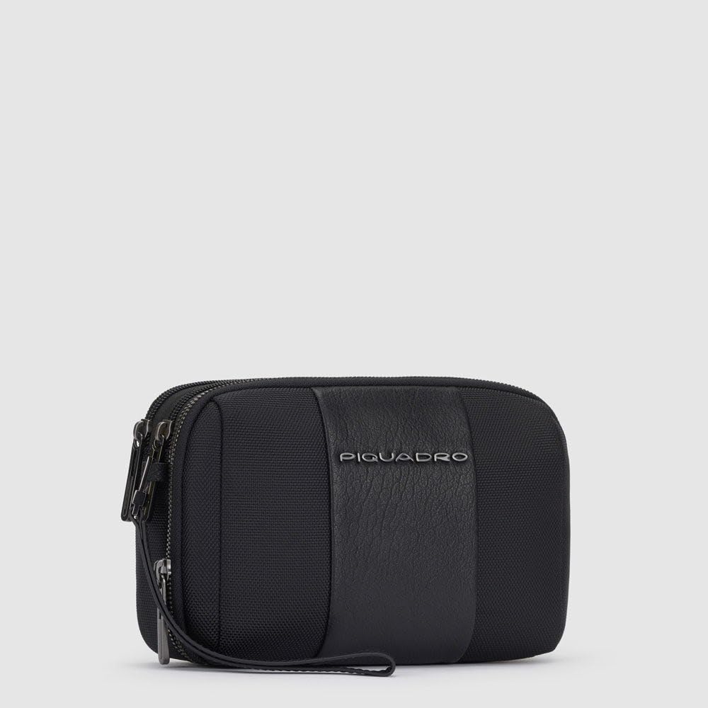 piquadro-pochette-3-scomparti-portacarte-uomo-in-tessuto-riciclato-e-pelle-nero image 2