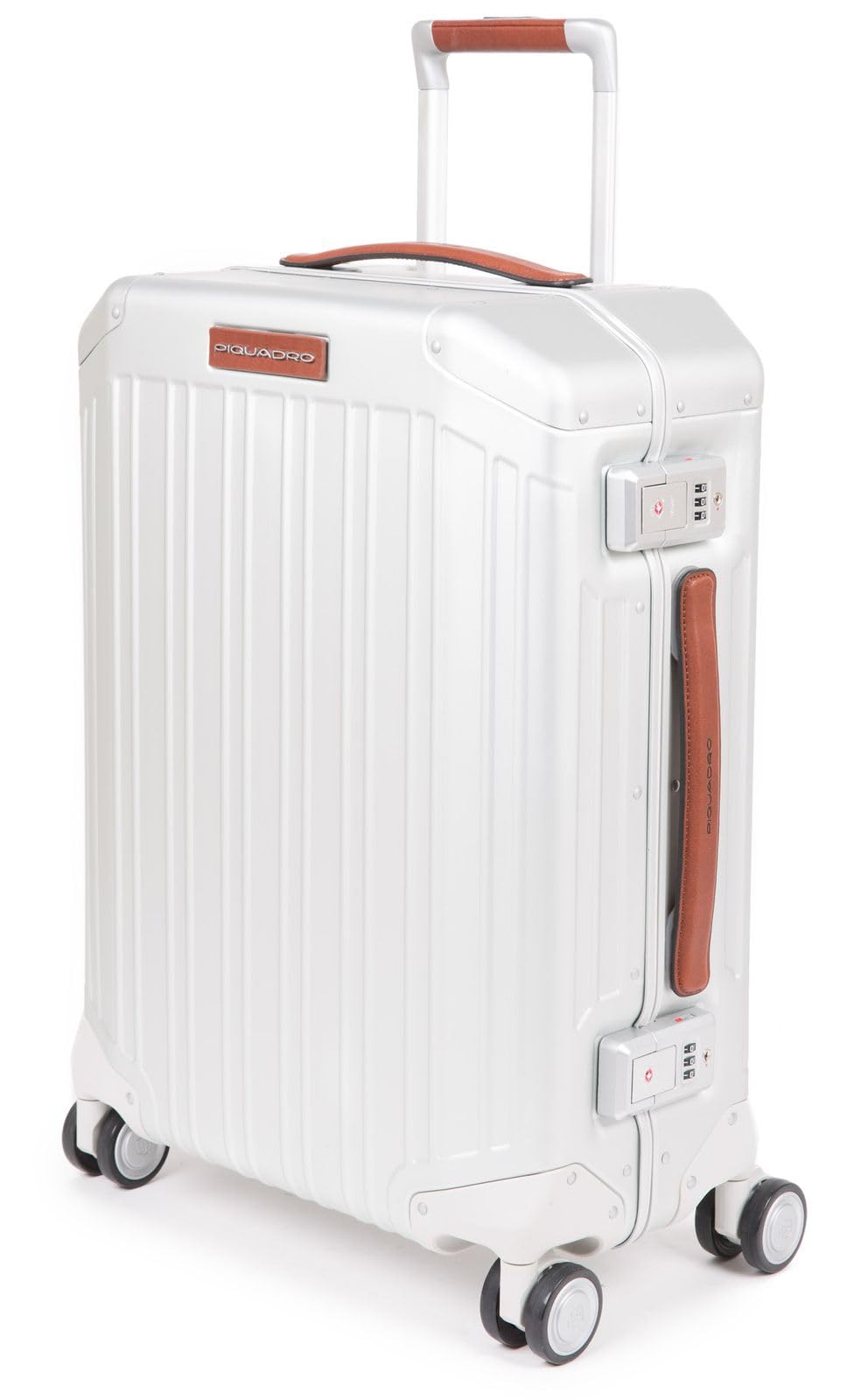 piquadro-valigia-cabina-slim-4-ruote-alluminio-e-pelle-grigio image 2
