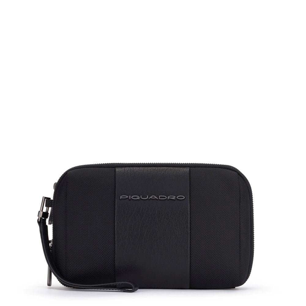 piquadro-pochette-3-scomparti-portacarte-uomo-in-tessuto-riciclato-e-pelle-nero image 1