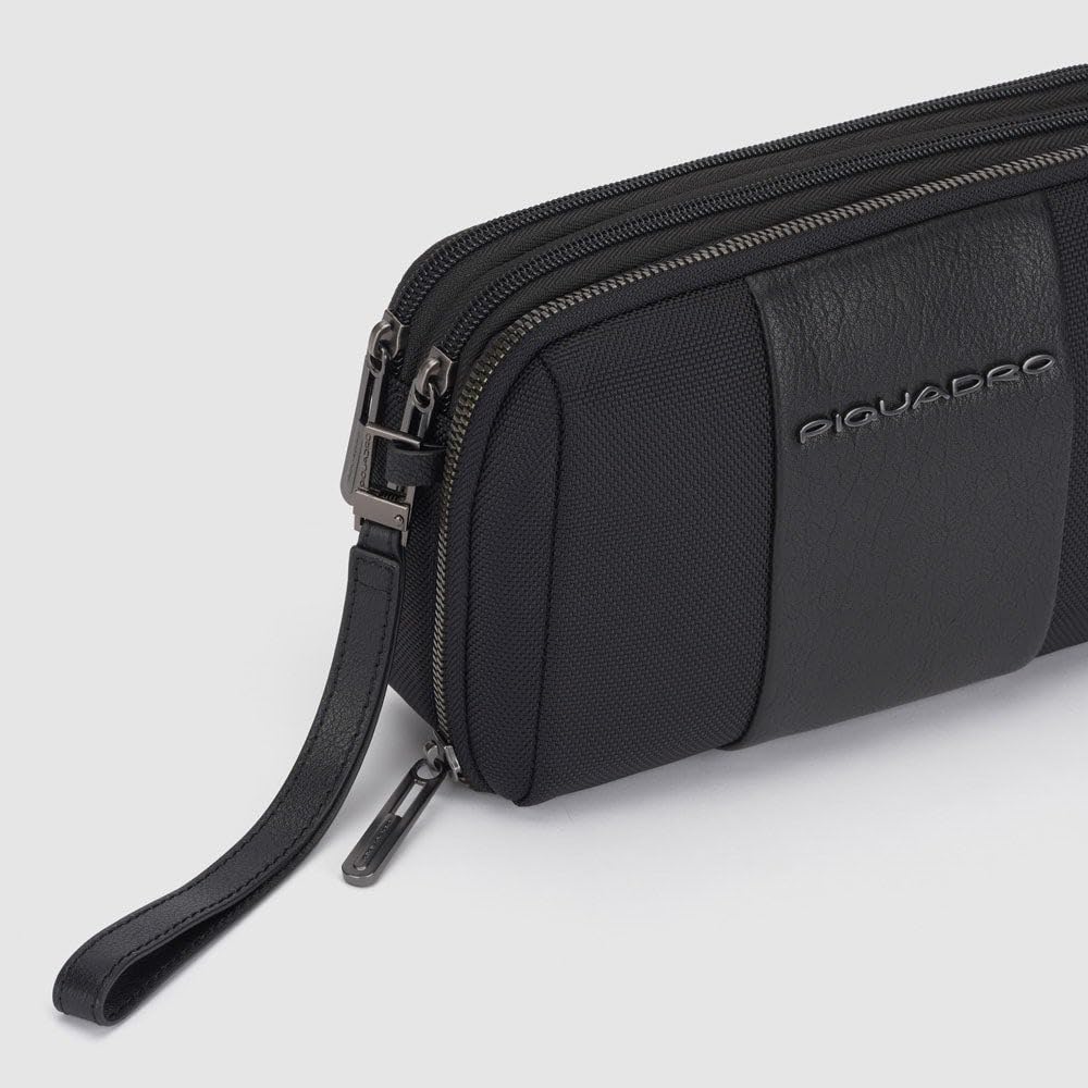 piquadro-pochette-3-scomparti-portacarte-uomo-in-tessuto-riciclato-e-pelle-nero image 5