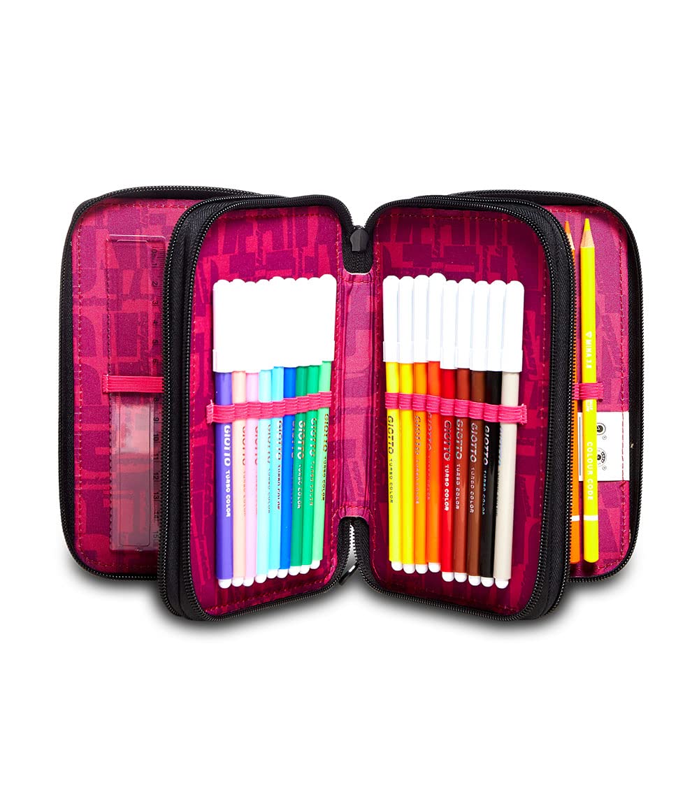 invicta-astuccio-scuola-3-zip-rosa-con-fantasia-roses-e-materiale-incluso image 2