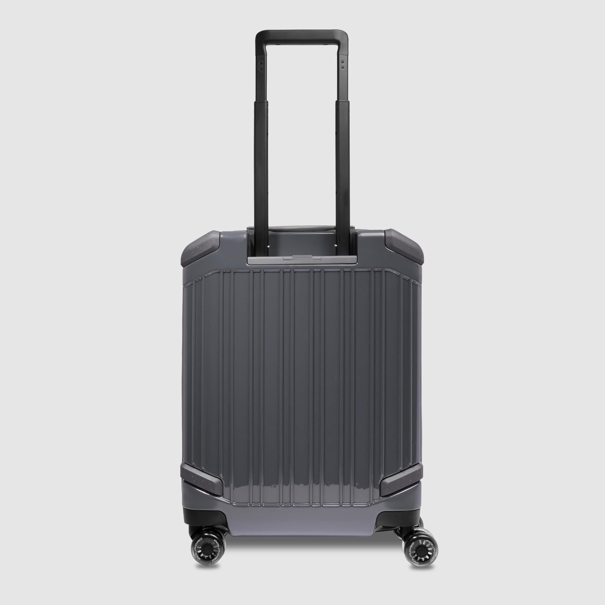 piquadro-trolley-cabina-slim-4-ruote-in-metallo-e-pelle-grigio-unisex image 3