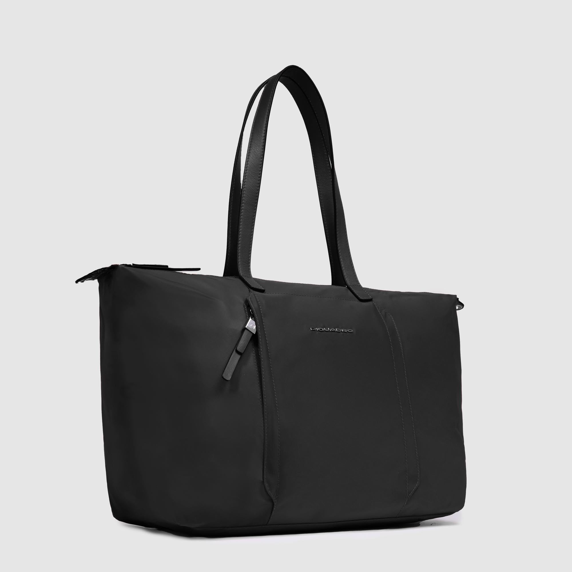 piquadro-borsa-pieghevole-porta-pc-15-6-in-pelle-e-tessuto-riciclato-donna-con-t image 2