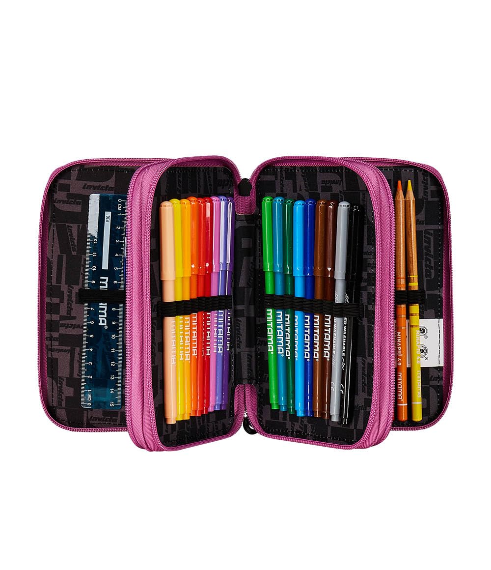 invicta-astuccio-scuola-3-zip-fantasy-rosa-e-nero image 2