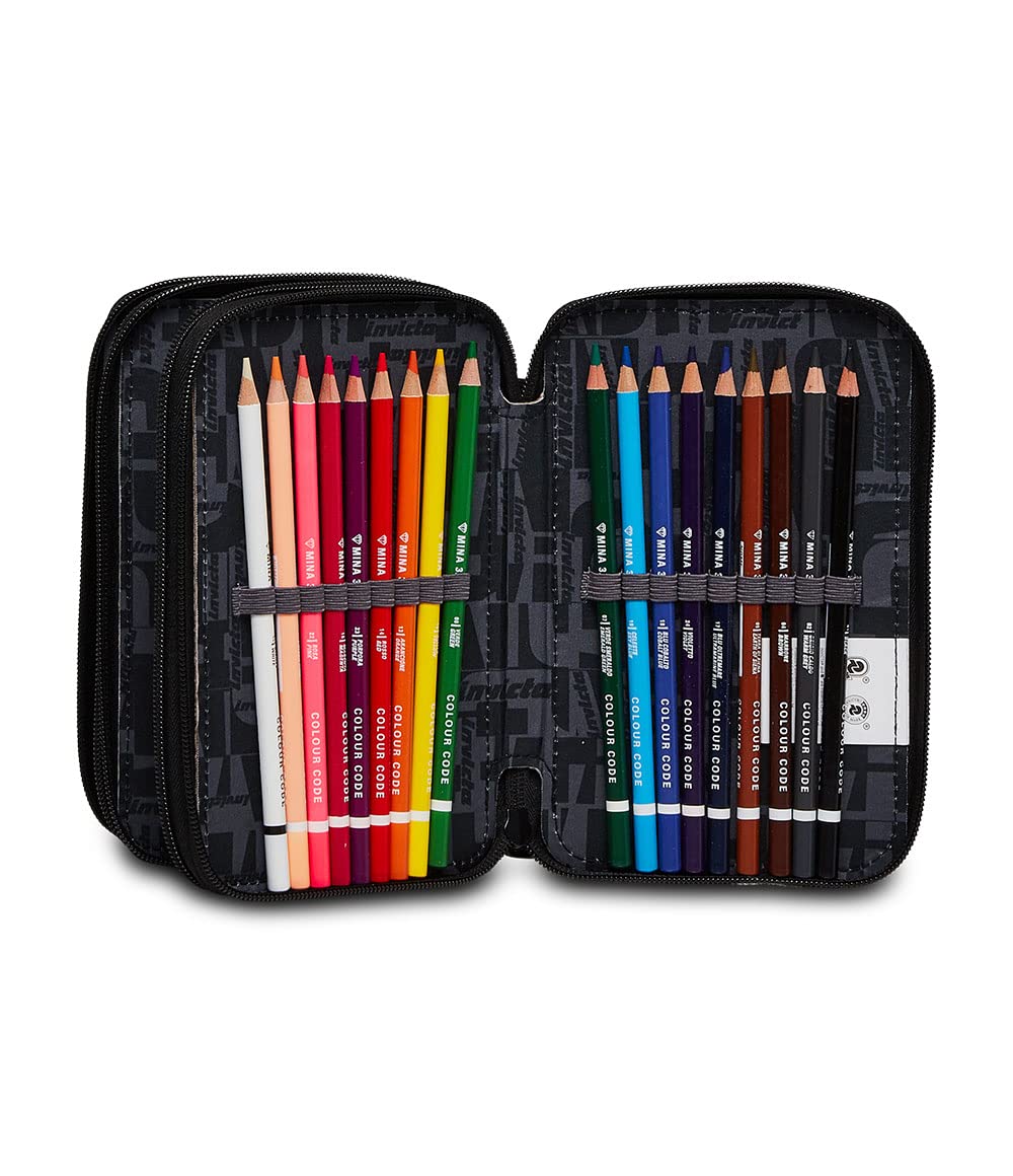 invicta-astuccio-scuola-3-zip-fantasy-hibiscus-nero-a-fiori-completo-di-44-pezzi image 4