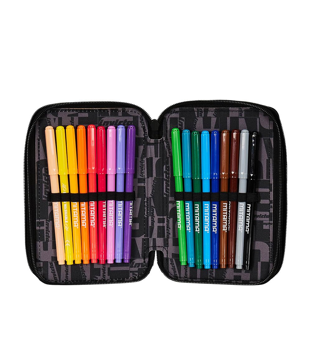 invicta-astuccio-scuola-3-zip-fantasy-blu-e-nero-triplo-scomparto-44-pezzi-inclu image 4