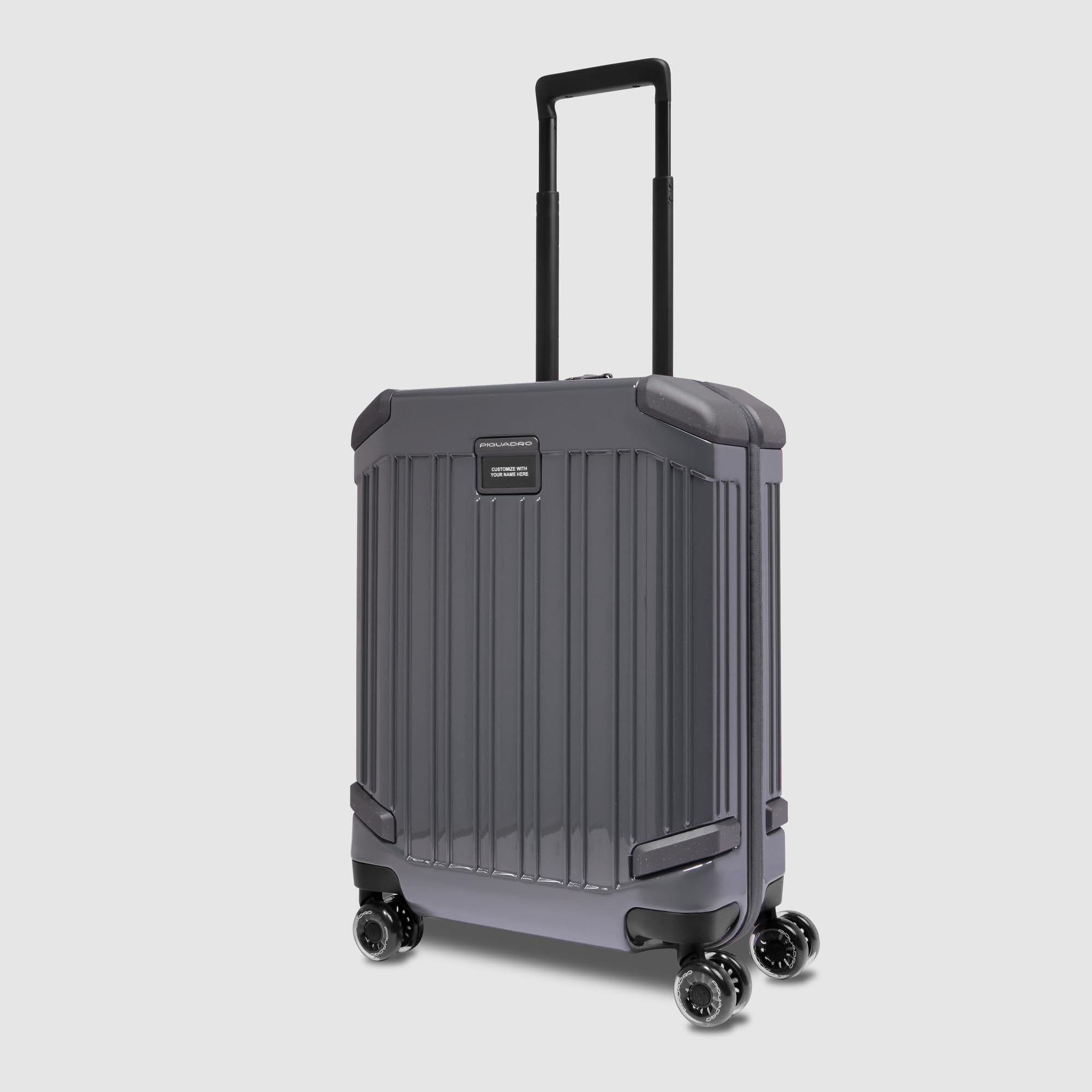 piquadro-trolley-cabina-slim-4-ruote-in-metallo-e-pelle-grigio-unisex image 2