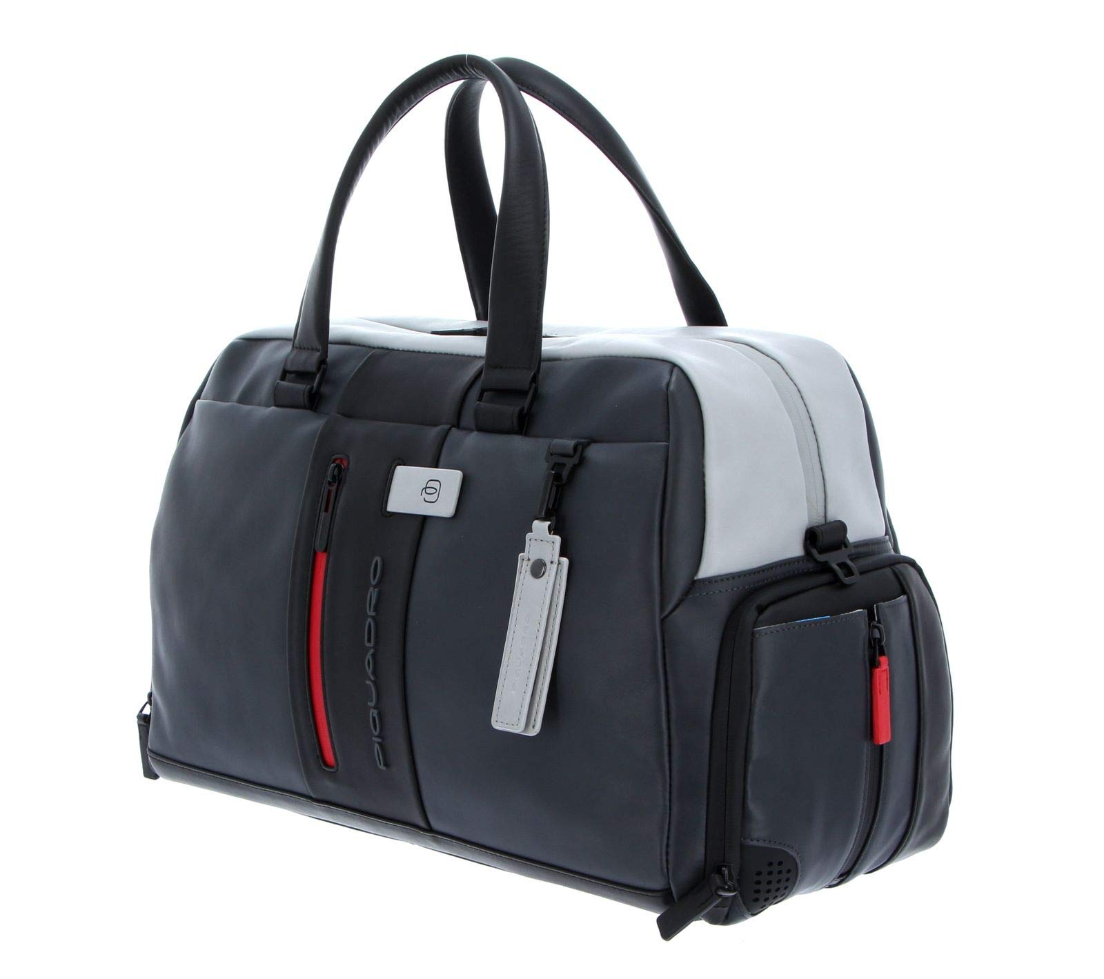 piquadro-urban-borsone-da-viaggio-in-pelle-unisex-grigio-e-nero-con-aggancio-tro image 2