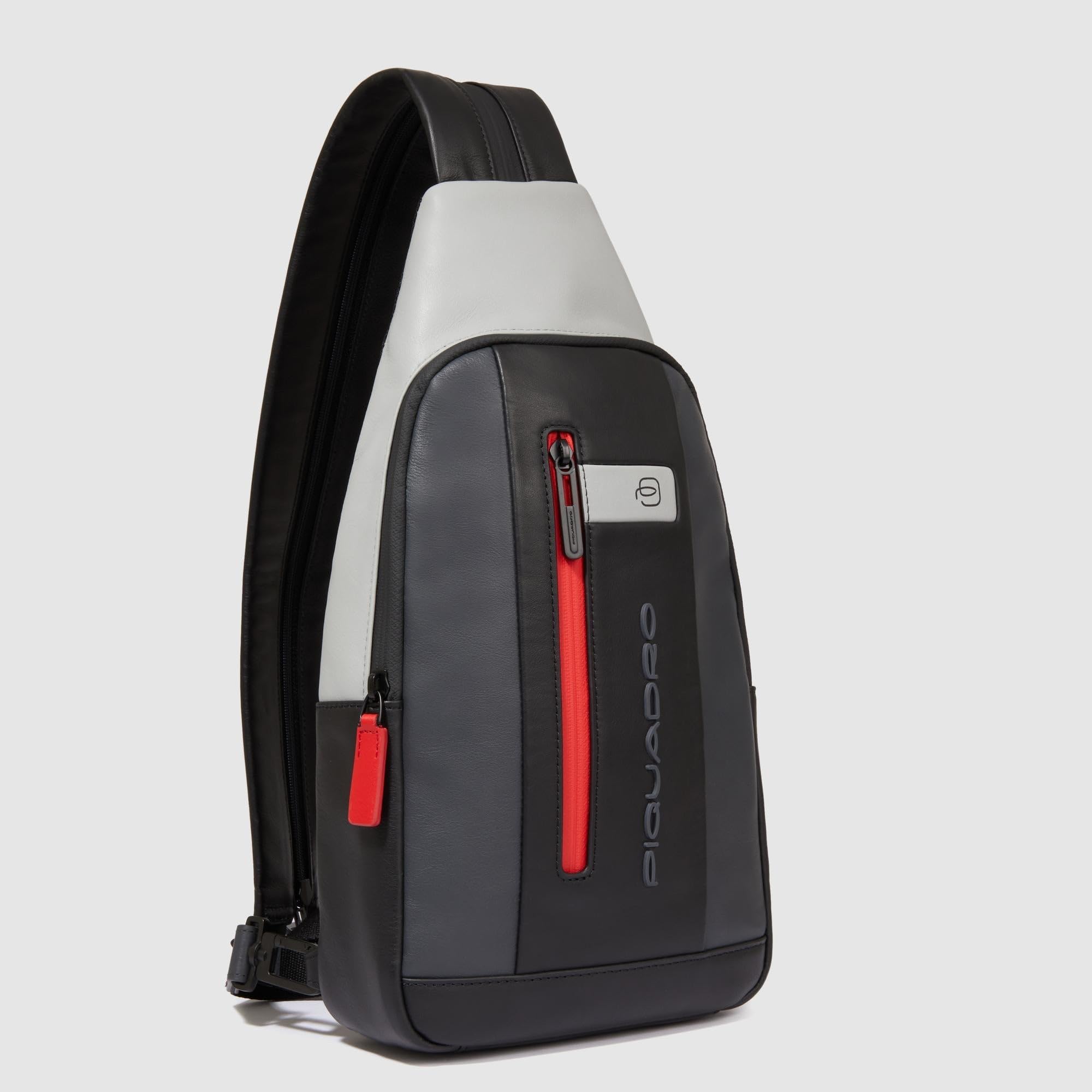 piquadro-zaino-monospalla-porta-tablet-mini-in-pelle-grigio-nero image 2