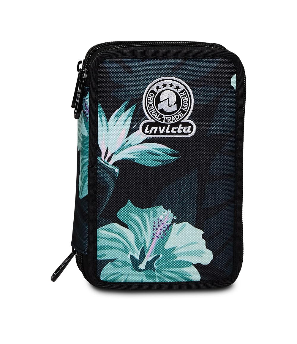 invicta-astuccio-scuola-3-zip-fantasy-hibiscus-nero-a-fiori-completo-di-44-pezzi image 7