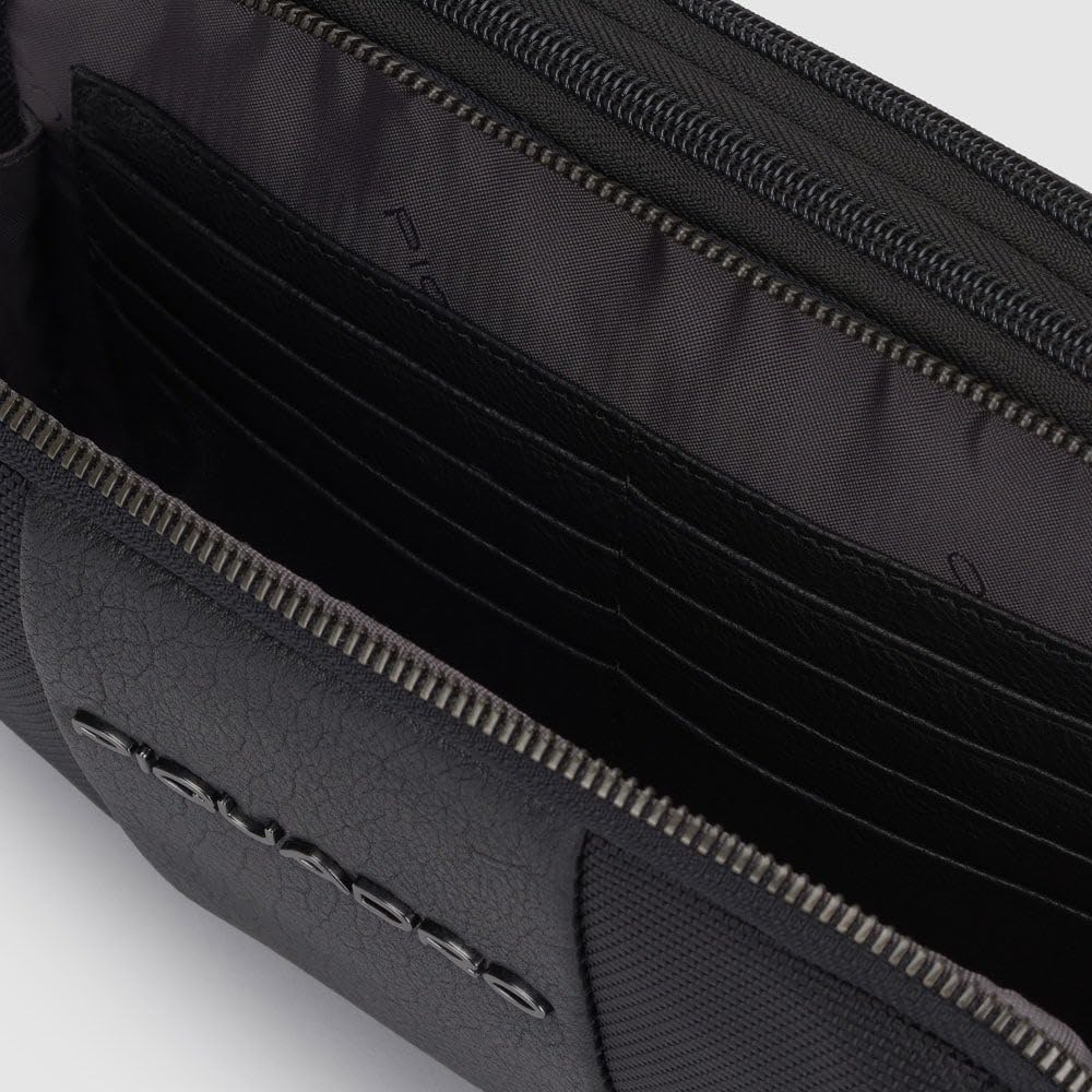 piquadro-pochette-3-scomparti-portacarte-uomo-in-tessuto-riciclato-e-pelle-nero image 6