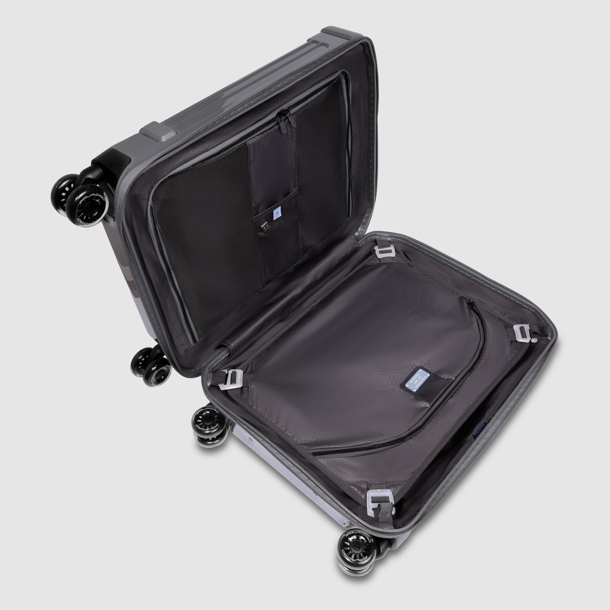 piquadro-trolley-cabina-slim-4-ruote-in-metallo-e-pelle-grigio-unisex image 4