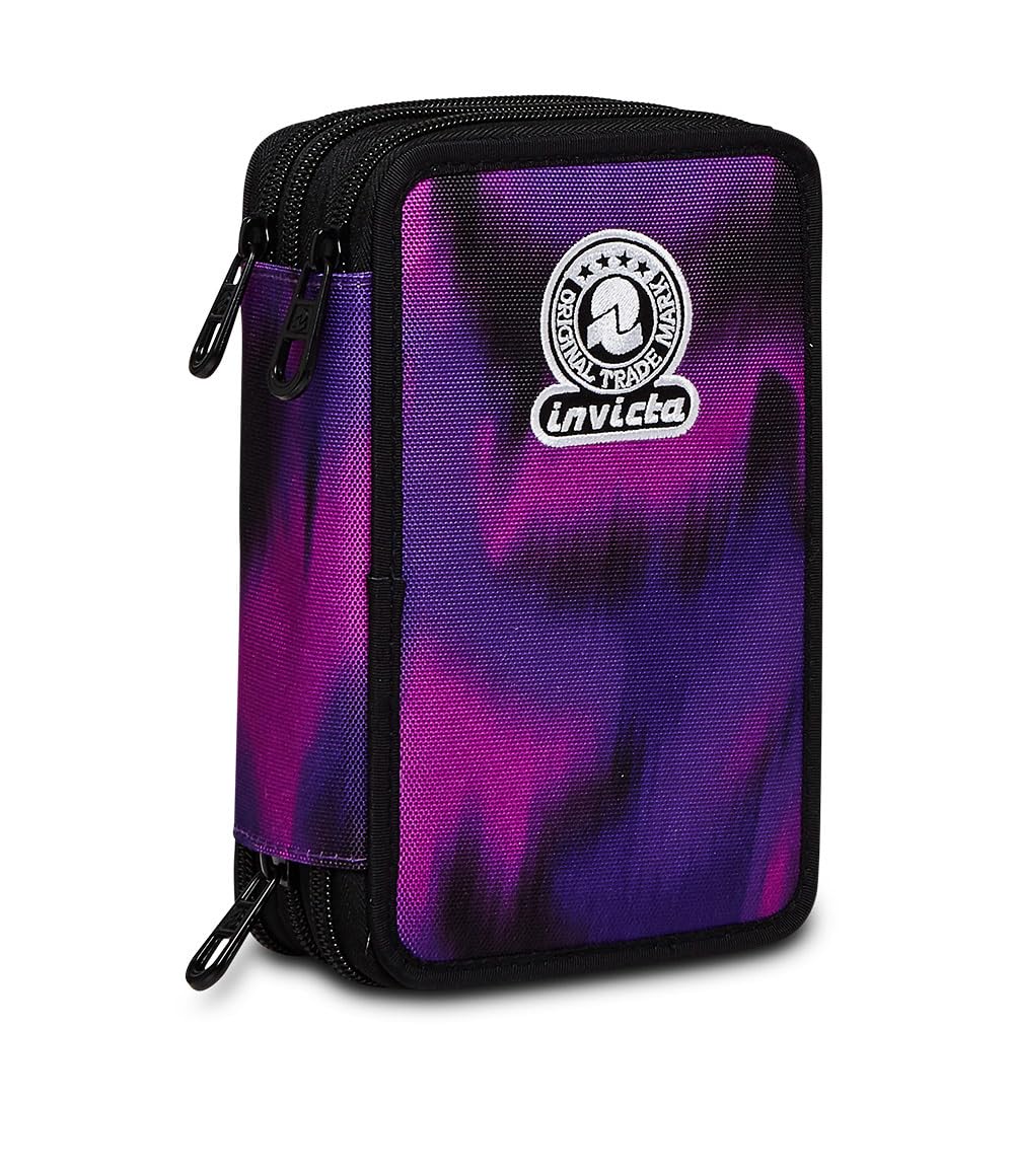 invicta-astuccio-scuola-3-zip-fantasy-viola-completo-di-44-pezzi-per-bambine-e-r image 1