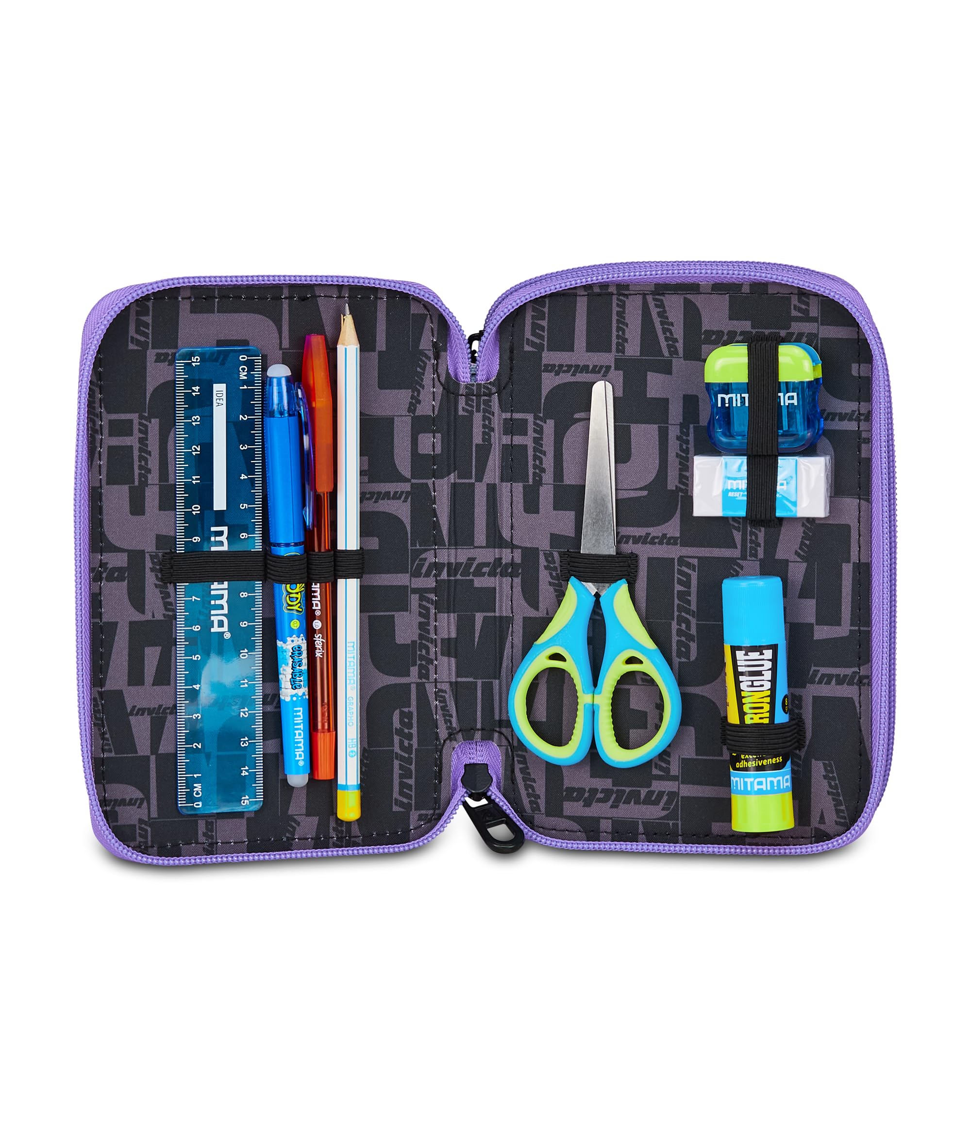invicta-astuccio-scuola-3-zip-fantasy-lilla-portapenne-triplo-scomparto-con-acce image 3