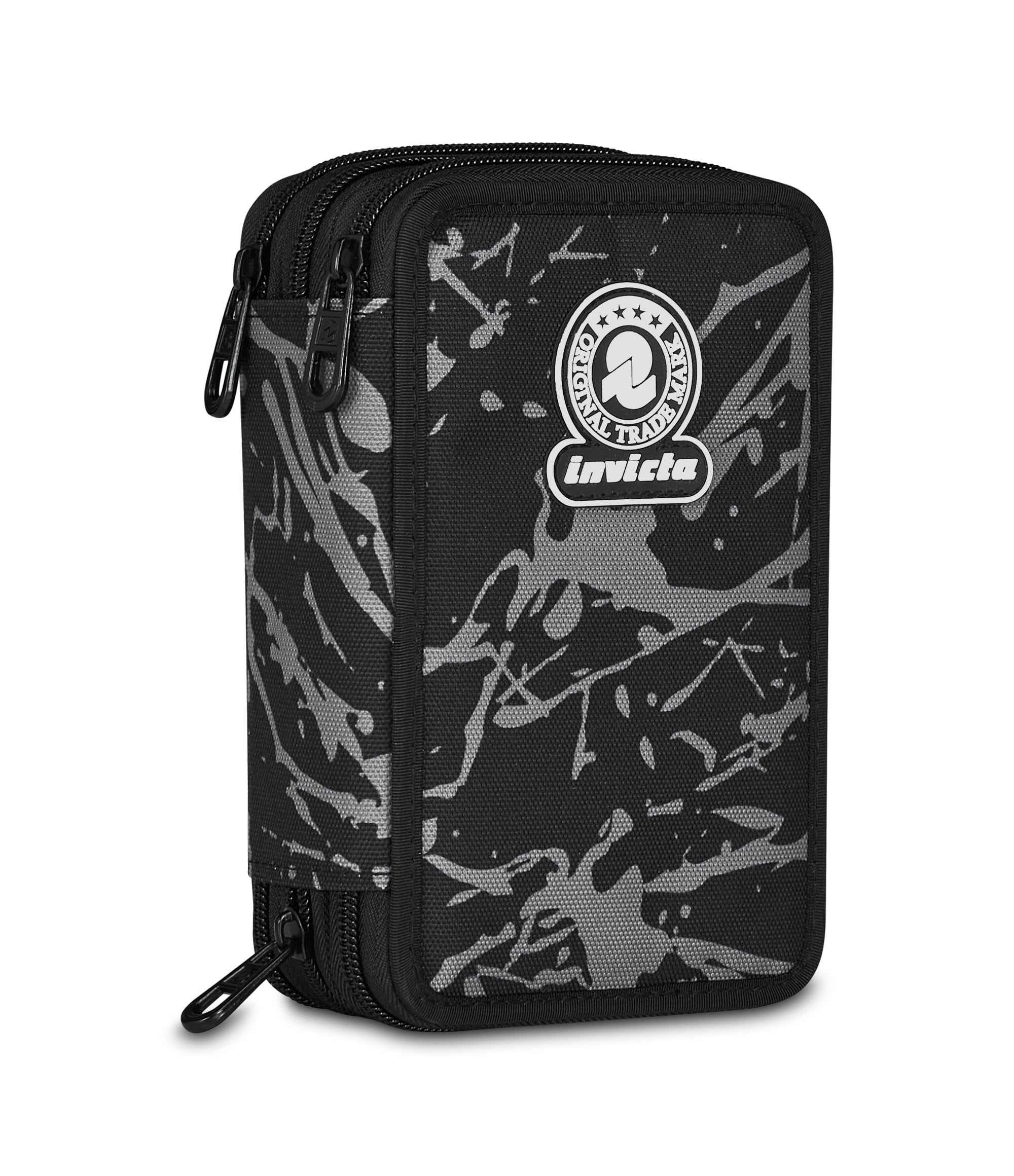 invicta-astuccio-scuola-3-zip-fantasy-nero-con-penne-e-matite-incluse-triplo-sco image 1