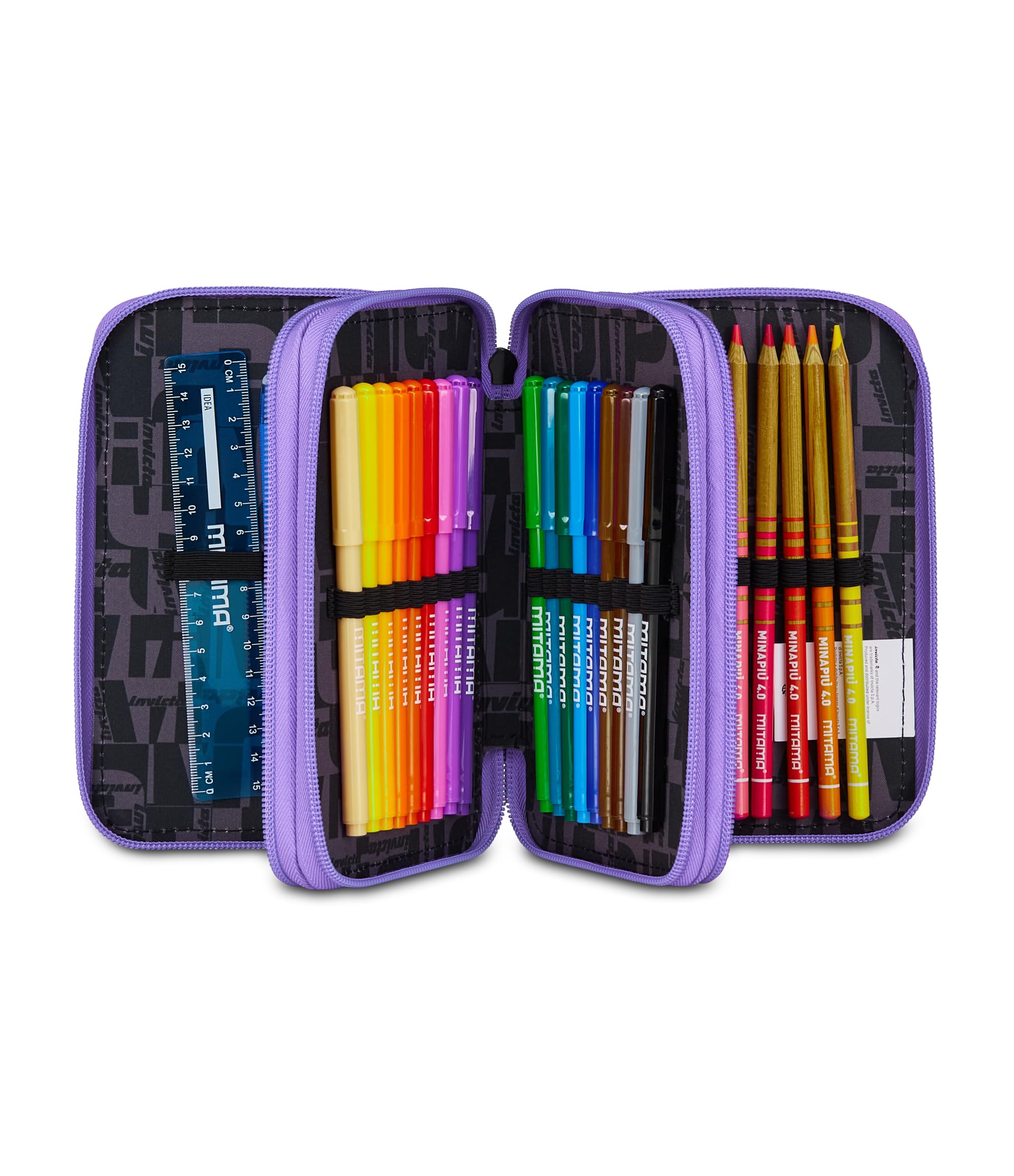 invicta-astuccio-scuola-3-zip-fantasy-lilla-portapenne-triplo-scomparto-con-acce image 2
