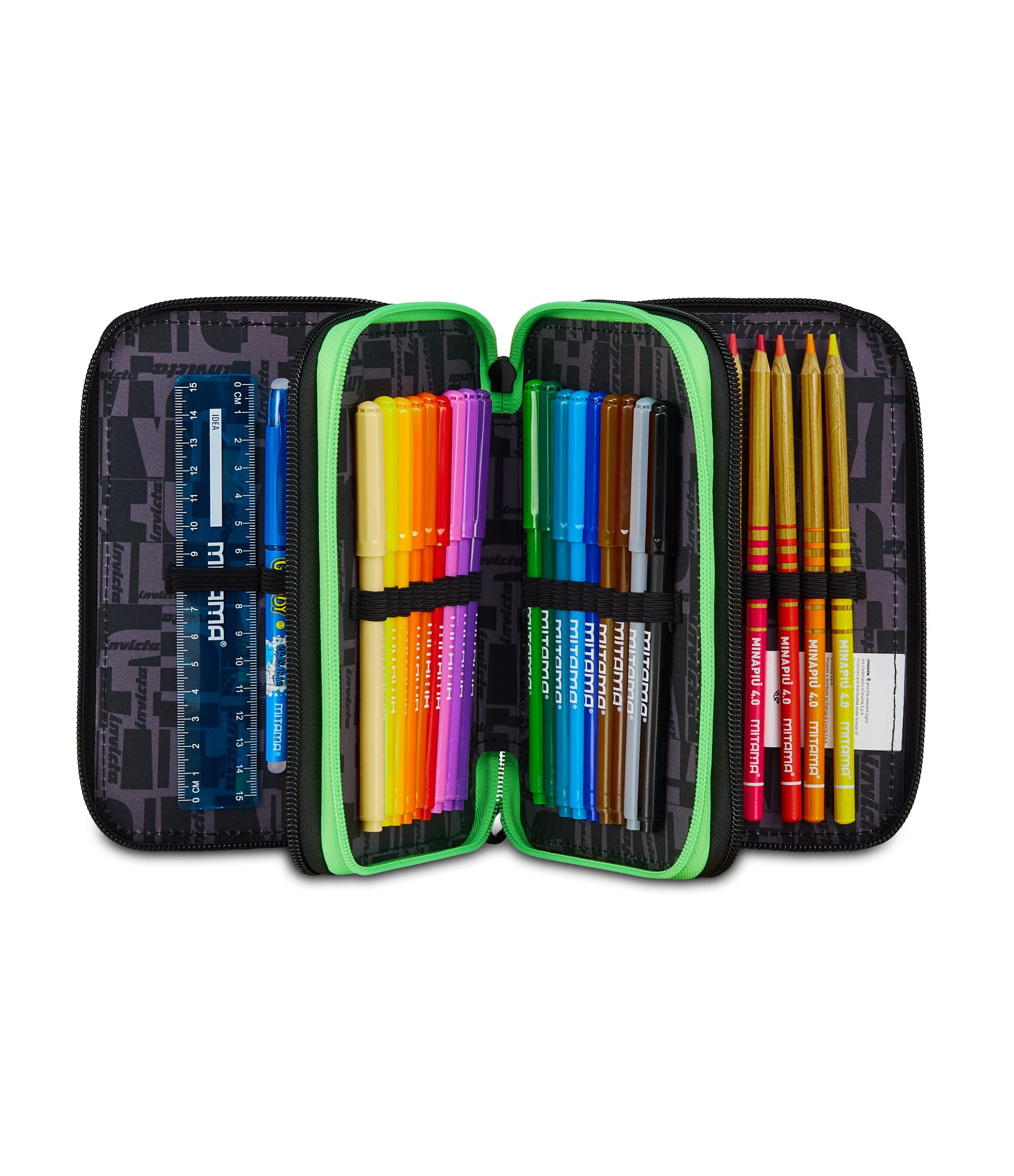 invicta-astuccio-scuola-3-zip-fantasy-blu-portapenne-triplo-scomparto-con-penne- image 2