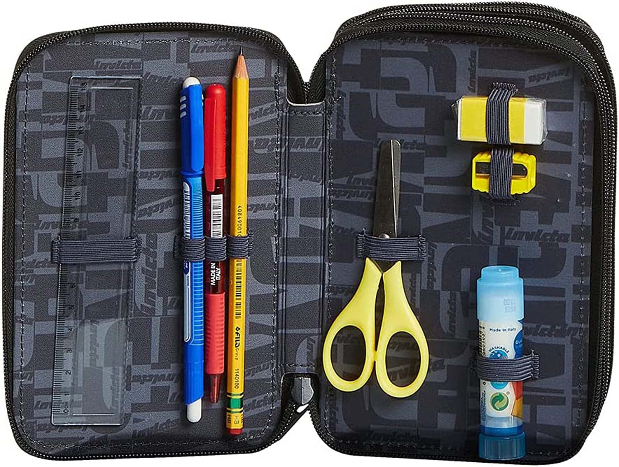 invicta-astuccio-3-scomparti-camo-squared-blu-completo-di-cancelleria-per-scuola image 2