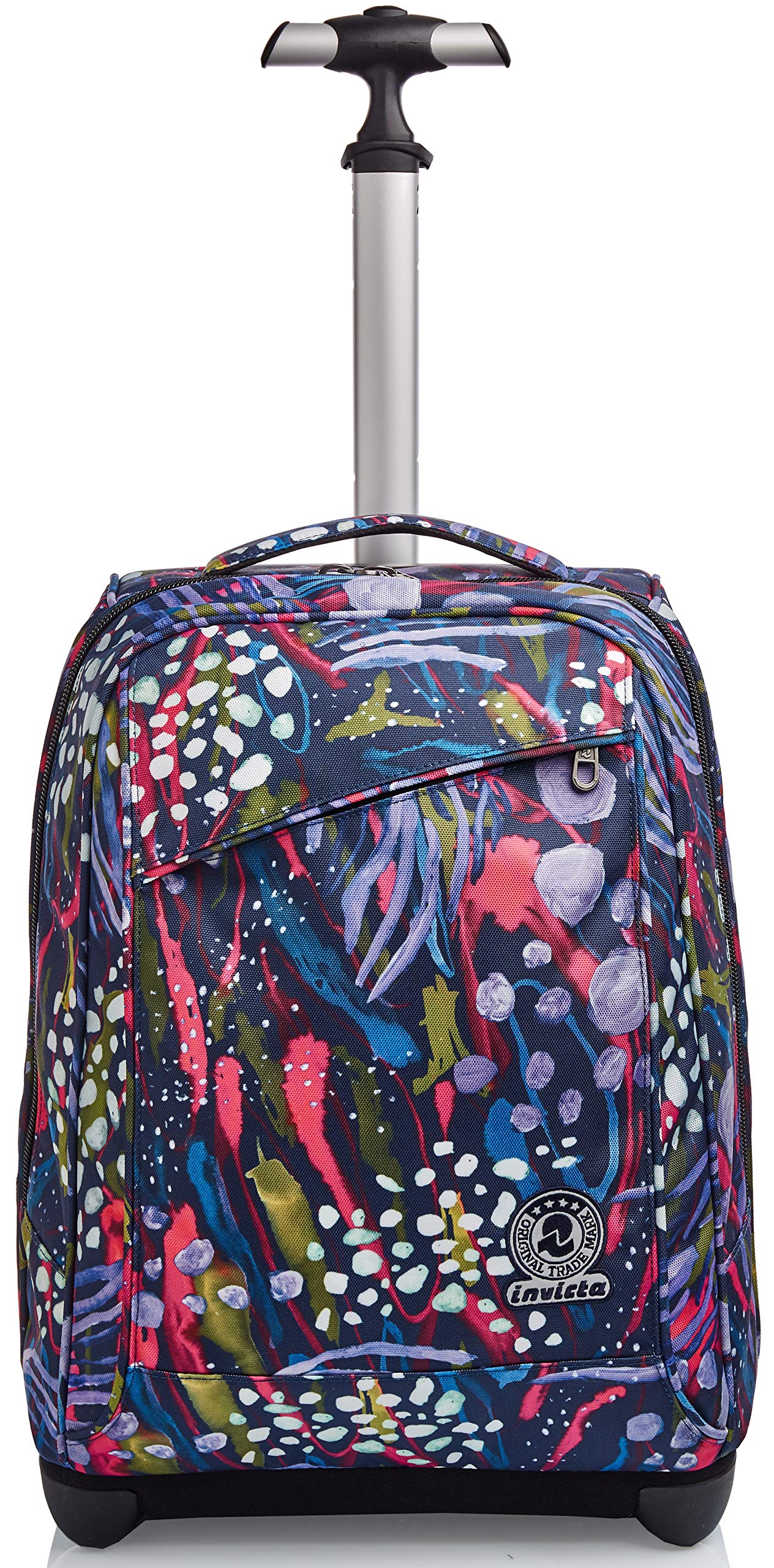 invicta-trolley-scuola-2-in-1-abstract-jungle-blu-35-litri-zaino-e-trolley image 2